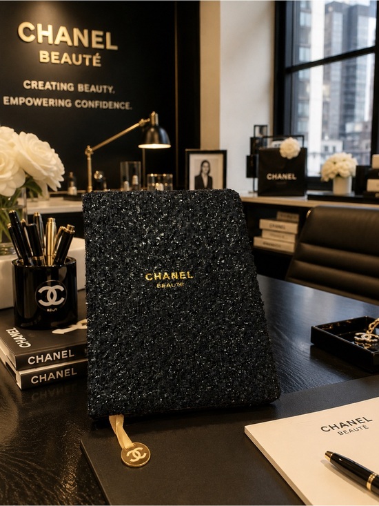 Chanel Beaut Other - Chanel Beauty Deep Blue Bouclé Tweed Journal Notebook Gold CC Bookmark GWP